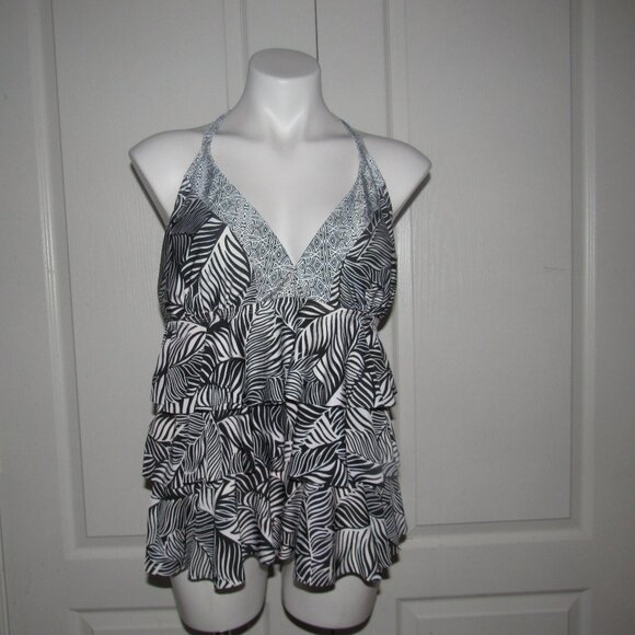 CATALINA Halter Black White Ruffle Swim Top Plus Size XL (16-18) - Picture 1 of 5